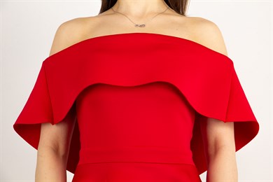 Off Shoulder Peplum Scuba Dress - Red