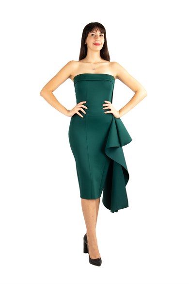 Off The Shoulder Draped Scuba Dress - Emerald Green