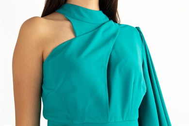 One Shoulder Choker Draped Dress - Benetton Green