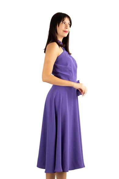 One Shoulder Choker Draped Dress - Violet