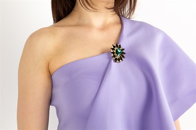 One Shoulder Draped Scuba Maxi Dress With Brooch Detail