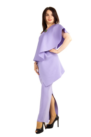 One Shoulder Draped Scuba Maxi Dress With Brooch Detail