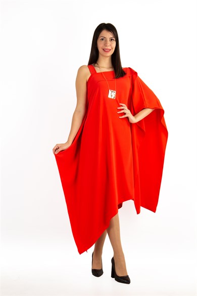 One Shoulder Open Asymmetric Cut Shabby Dress - Orange