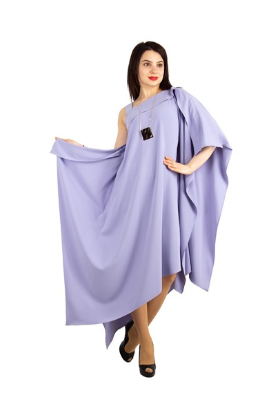 One Shoulder Open Asymmetric Cut Shabby Dress - Lilac