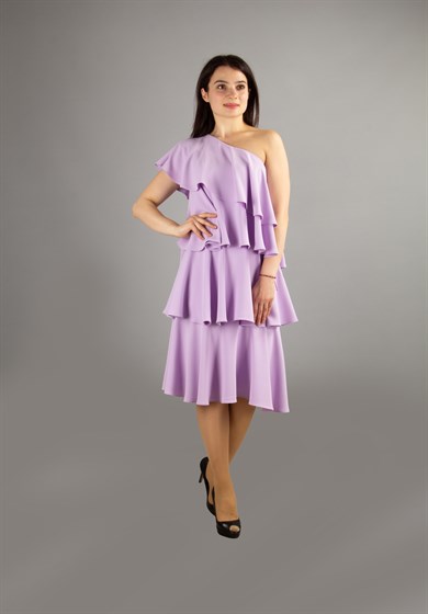 One Shoulder Ruffle Dress - Lilac