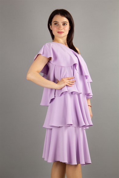One Shoulder Ruffle Dress - Lilac