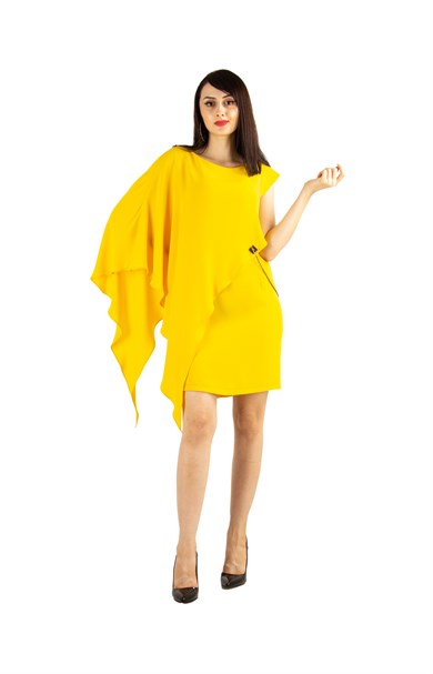 One Soulder Draped Big Size Dress With Chain - Yellow