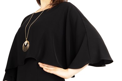 Open Back Dress With Cape - Black