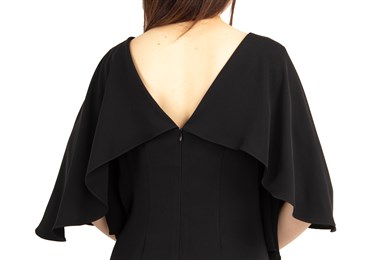 Open Back Dress With Cape - Black