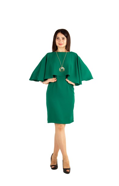 Open Back Dress With Cape - Emerald Green