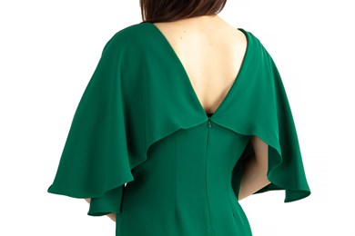 Open Back Dress With Cape - Emerald Green