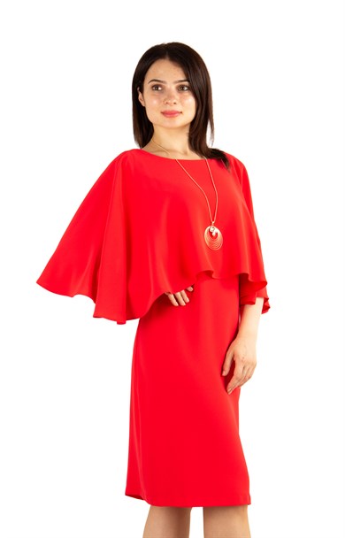 Open Back Dress With Cape - Red