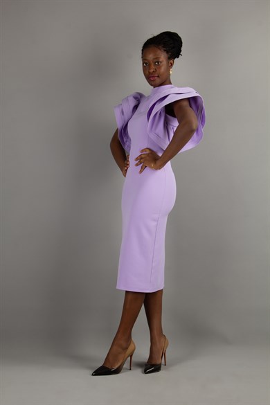 Open Back High Round Sleeves Big Size Dress - Lilac