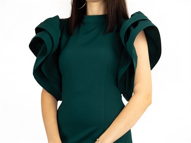 Open Back High Round Sleeves Dress - Emerald Green