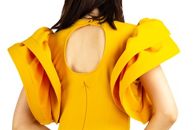 Open Back High Round Sleeves Dress - Mustard