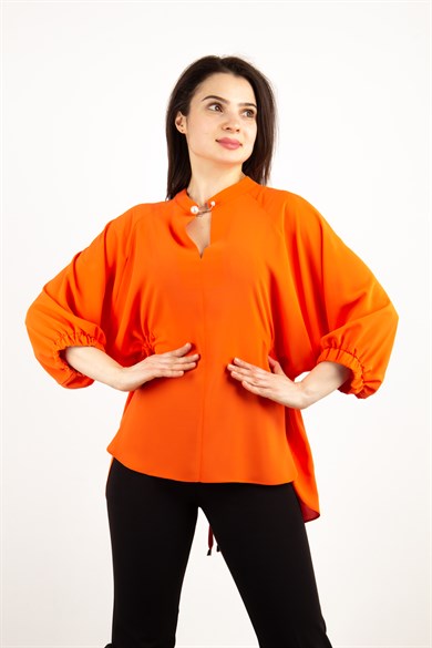 Oversize Tie Back Blouse - Orange