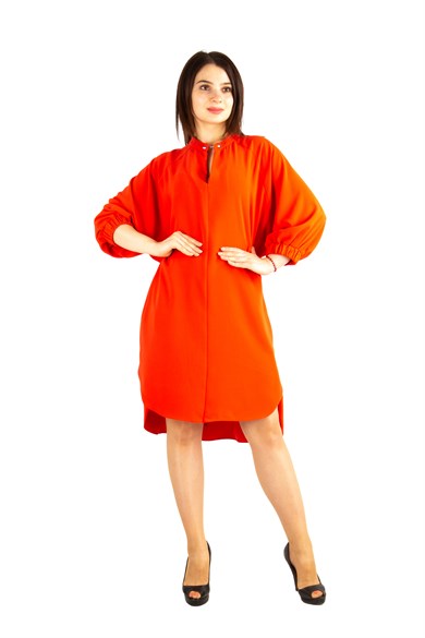 Oversize Tie Back Midi Dress - Orange