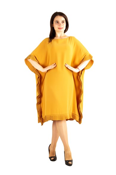 Oversized Frill Ruffle Dress - Mustard