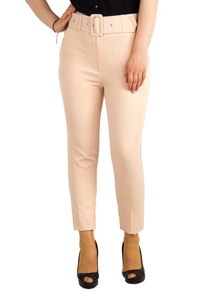 Pants With Matching Belt Casual Formal Office Trousers For Ladies - Beige