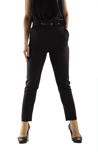 Pants With Matching Belt Casual Formal Office Trousers For Ladies - Black