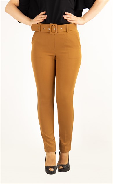 Pants With Matching Belt Casual Formal Office Trousers For Ladies - Sandy