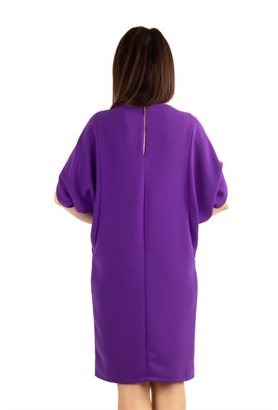 Pearl Brooch Detailed Cold Shoulder Big Size Dress - Violet