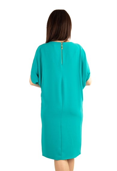 Pearl Brooch Detailed Cold Shoulder Dress - Benetton Green