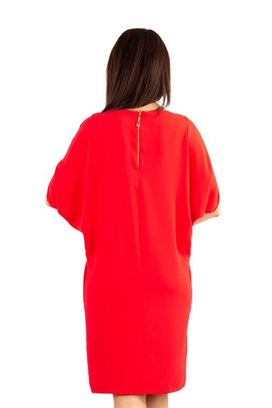 Pearl Brooch Detailed Cold Shoulder Dress - Red