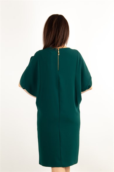 Pearl Brooch Detailed Cold Shoulder Dress - Emerald Green