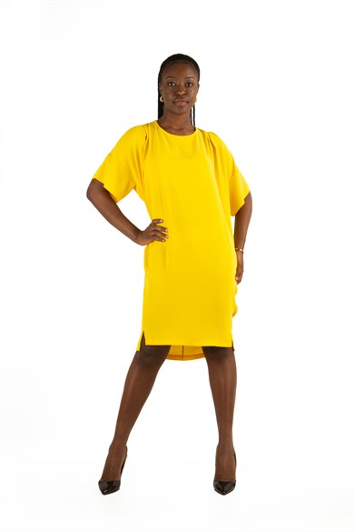 Plain Elegant Midi Short Sleeve Big Size Dress - Yellow