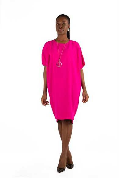 Plain Elegant Midi Short Sleeve Big Size Dress - Fuchsia