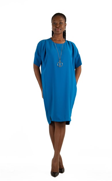 Plain Elegant Midi Short Sleeve Big Size Dress - Petrol