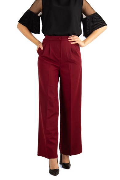 Pleated Classic Wide Leg Trouser - Claret Red