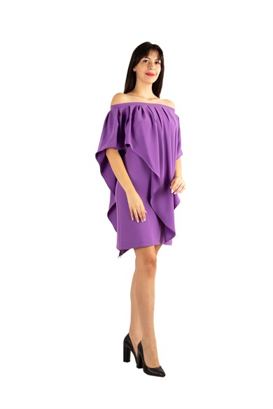 Pleated Cloak Bow Tie Back Big Size Dress - Purple