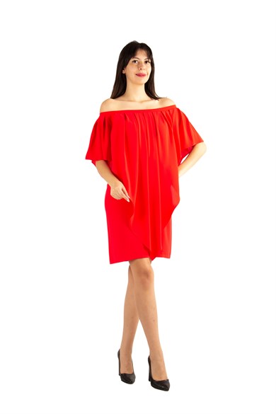 Pleated Cloak Bow Tie Back Dress - Red