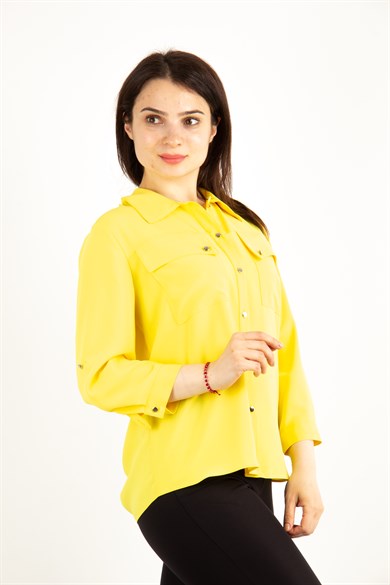 Pocket Detail Classic Blouse - Yellow