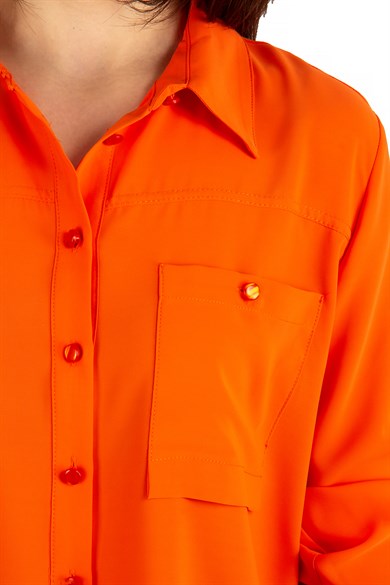 Pocket Detail Classic Shirt - Orange