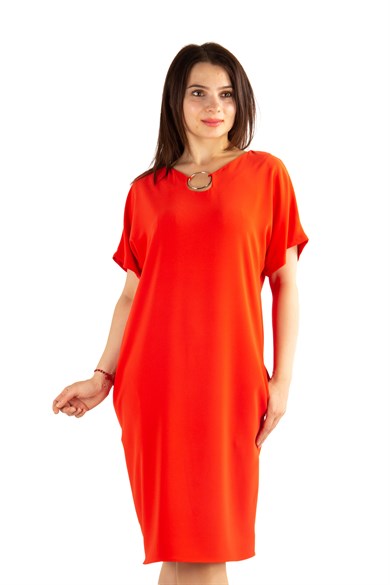 Ring Detail Dress - Orange