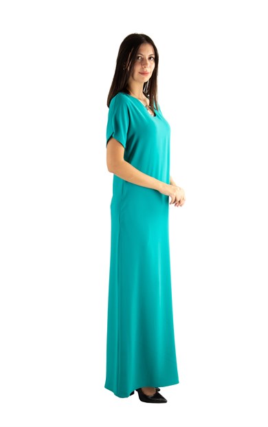 Ring Detail Long Big Size Dress - Benetton Green