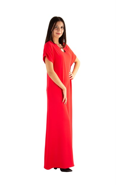 Ring Detail Long Big Size Dress - Red