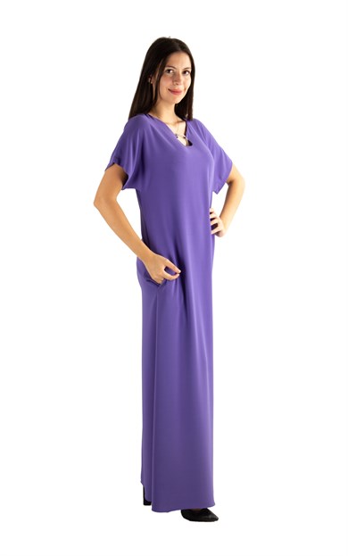 Ring Detail Long Big Size Dress - Violet