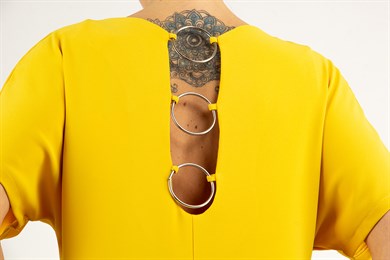 Ring Detail Long Big Size Dress - Yellow