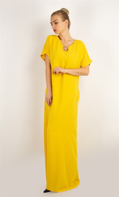Ring Detail Long Big Size Dress - Yellow