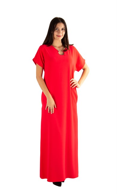 Ring Detail Long Dress - Red