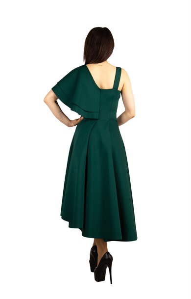 Ruffle One Shoulder Scuba Dress - Emerald Green