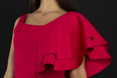 Ruffle One Shoulder Scuba Dress - Red
