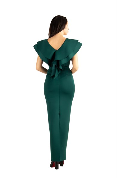 Ruffle V-neck Sleeveless Maxi Scuba Dress - Emerald Green