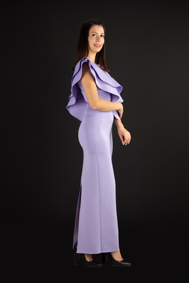 Ruffle V-neck Sleeveless Maxi Scuba Dress - Lilac