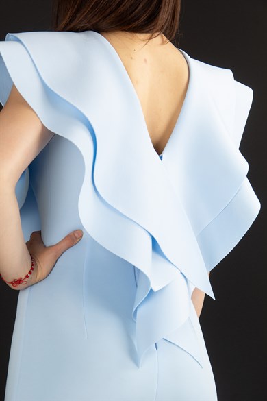 Ruffle V-Neck Sleeveless Mini Scuba Dress - Baby Blue