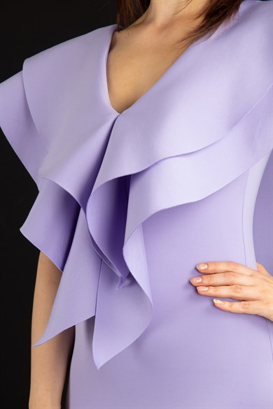 Ruffle V-Neck Sleeveless Mini Scuba Dress - Lilac